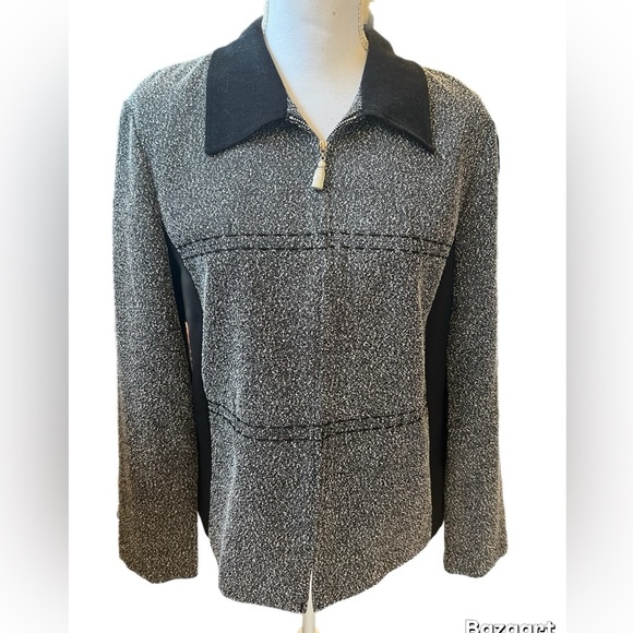 Miss Dorby Black And White Speckled Long Sleeve Jacket Zip Up Size 12 - Picture 2 of 5